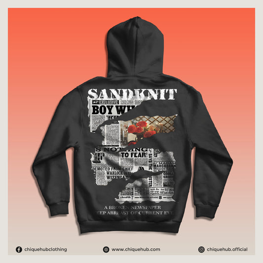 ‘BROKEN NEWSPAPER’ Drop-Shoulder Hoodie