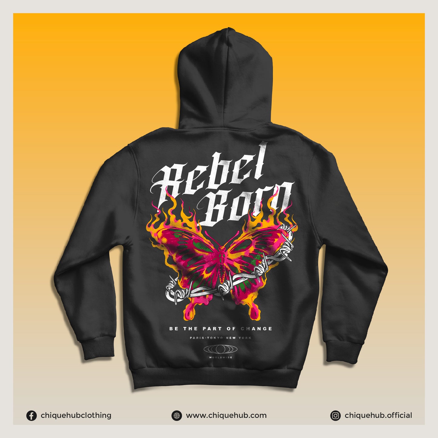 ‘REBEL BORN’ Drop-Shoulder Hoodie